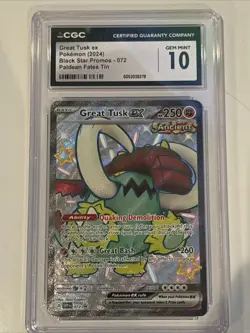 CGC 10 Great Tusk ex Shiny 072 Black Star Promo Paldean Fates Tin Pokemon Card - Image 1