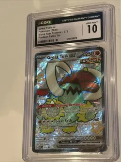 CGC 10 Great Tusk ex Shiny 072 Black Star Promo Paldean Fates Tin Pokemon Card - Image 2