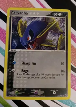 Pokemon TCG Carvanha 56/107 EX Deoxys Regular Common Card (2005) - Image 1