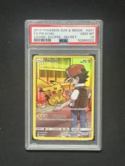 2019 POKEMON SUN & MOON COSMIC ECLIPSE SECRET #241 FULL ART/PIKACHU PSA 10 - Image 1