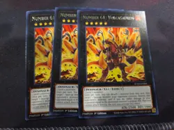 Yugioh! 3x Number 61: Volcasaurus JUSH-EN043 Rare 1st Ed NM In Hand - Image 1