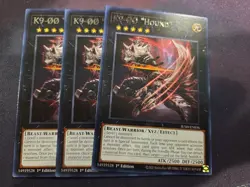 Yugioh! 3x K9-OO "Hound" JUSH-EN036 Rare 1st Ed NM In Hand - Image 1