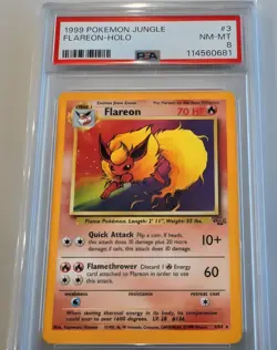 1999 Pokemon TCG Flareon Holo Rare Card Base Set 3/64 Jungle PSA 8 - Image 1