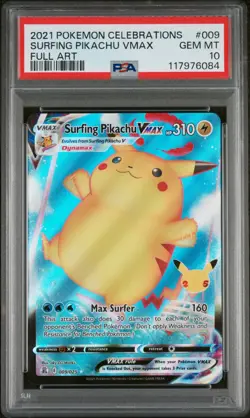 2021 POKEMON CELEBRATIONS #009 SURFING PIKACHU VMAX FULL ART PSA 10 - Image 1