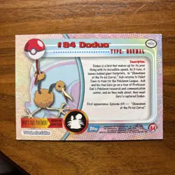 #84 Doduo Topps Blue TV Animation Pokemon Card 2000 Foil - Image 4