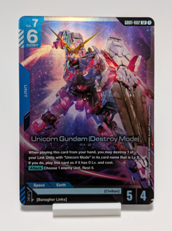 Unicorn Gundam (Destroy Mode) GD01-002 LR Gundam Card Game - Image 1