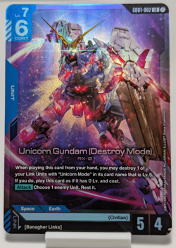 Unicorn Gundam (Destroy Mode) GD01-002 LR Gundam Card Game - Image 2