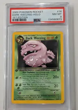 Pokemon 2000 Dark Weezing 1st Edition Holo Rare Card 14/82 PSA 8 - Image 1