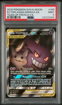 Carte Pokemon Ectoplasma et Mimiqui GX 165/181 PSA 9 Duo De Choc Soleil Lune FRA - Image 1