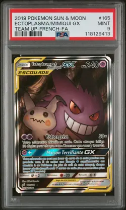 Carte Pokemon Ectoplasma et Mimiqui GX 165/181 PSA 9 Duo De Choc Soleil Lune FR - Image 1