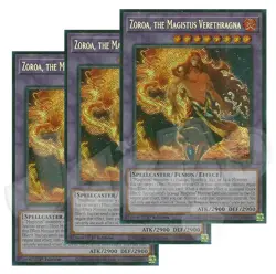 Yugioh Zoroa the Magistus Verethragna x 3 1st Edition Secret Rare NM - Free Holo - Image 1