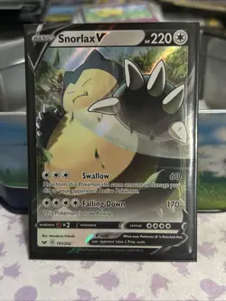 Pokemon Snorlax v 141/202 Swsh01 Holo Rare Card Sword & Shield - Image 1