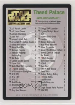 2001 Star Wars CCG: Expansion Set Theed Palace (Light Side Card List) #TPCL s1t - Image 1
