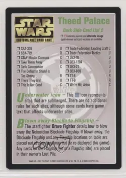 2001 Star Wars CCG: Expansion Set Theed Palace (Light Side Card List) #TPCL s1t - Image 2