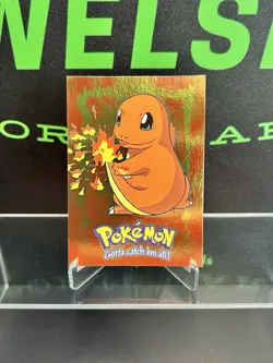 Topps Pokemon TV Animation Series 1 Charmander E4 of 12 Black Logo Holo Card - Image 1