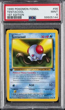 1999 POKEMON FOSSIL 1ST EDITION #56 TENTACOOL PSA 9 - Image 1