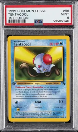 1999 POKEMON FOSSIL 1ST EDITION #56 TENTACOOL PSA 9 - Image 1