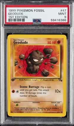 1999 POKEMON FOSSIL 1ST EDITION #47 GEODUDE PSA 9 - Image 1