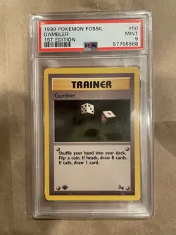 1999 Pokemon Fossil #60 Gambler 1st Edition PSA 9 - Image 1