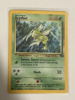 Pokemon TCG Scyther Holo Unlimited Rare Card Jungle Set 10/64 Vintage 1999 - Image 1
