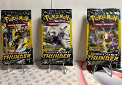 3x - Pokemon Sun & Moon Lost Thunder Sealed 3 Card Booster Pack! Rare! - Image 1