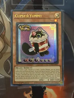 Yugioh! Cupsy Yummy Ultra Rare Near Mint 1st Edition JUSH-EN016 - Image 1