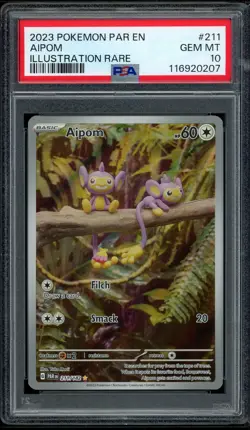 2024 PSA 10 Pokemon Paradox Rift Aipom Illustration Rare IR 211/182 Card Gem - Image 1