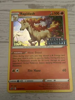 Rapidash SWSH270 STAFF Prerelease Promo Silver Tempest Stamped Pokemon Card NM - Image 1