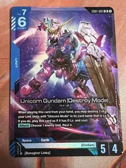 Unicorn Gundam (Destroy Mode) Foil - GD01-002 LR Holo Trading Card Game TCG - Image 1