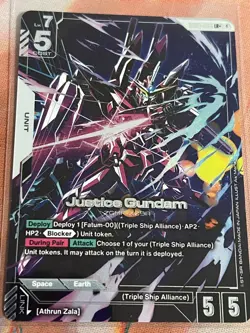 Gundam Card Game Justice Gundam Alternate Art Foil - GD01-066 LR+ Newtype Rising - Image 1