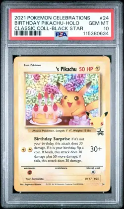 2021 POKEMON CELEBRATIONS CLASSIC COLLECTION 24 BIRTHDAY PIKACHU-HOLO PSA 10 - Image 1