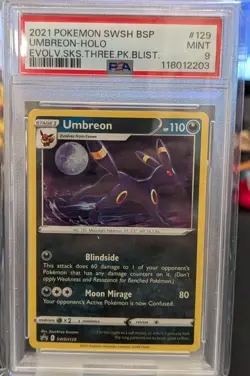 PSA 9 MINT Umbreon Evolving Skies Blister Holo Black Star Promo Pokemon SWSH129 - Image 1
