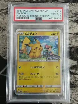 2017 Pokemon Japanese Promo Pikachu Card Friendly Shop 179/SM-P PSA 10 GEM MINT - Image 1