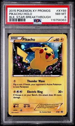 2015 Pokemon XY Promo XY89 Pikachu Holo PSA 8 Black Star COSMOS POP 24 REGRADEU - Image 1