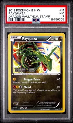 PSA 7 NM Rayquaza Pokemon Black & White Dragon Vault Stamp 11/20 Holo REGRADE - Image 1