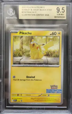 💥BGS9.5 GEM MINT PIKACHU 214 ILLUSTRATION CONTEST 214 PROMO Pokemon Card TCG - Image 1
