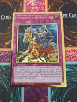 Yugioh Conquistador of the Golden Land MGED-EN054 Premium Gold Rare 1st Ed NM - Image 1