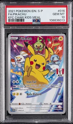 2021 POKEMON INDONESIAN S PROMO KFC CHAKI KIDS MEAL FULL ART/PIKACHU PSA 10 - Image 1