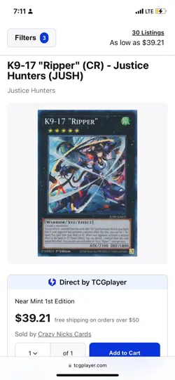 K9-17 "RIPPER" JUSH-EN035 Super Rare 1st Ed NM (READY TO SHIP!) YuGiOh - Image 1
