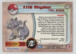 Rhydon Topps Pokemon TV Animation Edition Series 2 #112 2000 1bu3 - Image 2