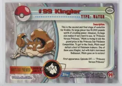 Kingler Topps Pokemon TV Animation Edition Series 2 #99 2000 8d4 - Image 2