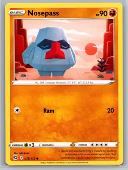 2022 Pokemon TCG Nosepass SWSH09 Brilliant Stars 073/172 Common - Image 1