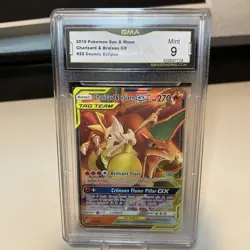 2019 Pokemon Sun & Moon Charizard & Braixen GX Cosmic Eclipse 22 Tag Team GMA 9 - Image 1