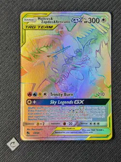 Moltres Zapdos & Articuno GX 69/68 Hidden Fates Tag Team Rainbow Rare Pokemon NM - Image 1