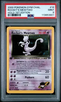 2000 POKEMON GYM CHALLENGE HOLO-1ST ED #14 ROCKET'S MEWTWO PSA 9 - Image 1