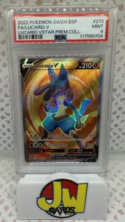 2022 POKEMON SWSH BLACK STAR PROMO #213 FULL ART/LUCARIO V PSA 9 - Image 1