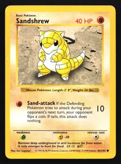 Pokemon Sandshrew 62/102 WotC Base Set Shadowless Unlimited MP - Image 1