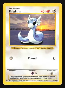 Pokemon Dratini 26/102 WotC Base Set Shadowless Unlimited MP - Image 1