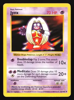 Pokemon Jynx 31/102 WotC Base Set Shadowless Unlimited MP - Image 1