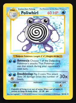 Pokemon Poliwhirl 38/102 WotC Base Set Shadowless Unlimited MP - Image 1